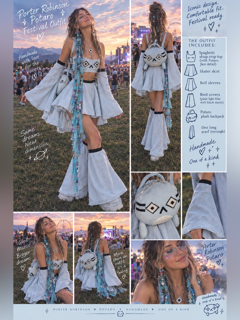 Women’s Custom Handmade Porter Robinson Potaro Rave Festival Outfit Set - Picture 11 of 11